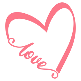 Elegant Pink Heart with Cursive Love Script - Romantic Minimalist Clipart