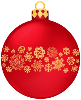 Elegant Red Christmas Bauble with Golden Snowflake Pattern Holiday Decoration Clipart