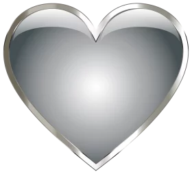 Elegant Silver Metallic Heart with Reflective Surface and Modern Aesthetic