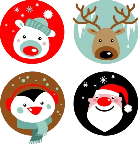 Festive Christmas Character Clipart Icons - Holiday Cartoon Circular Designs