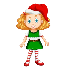 Festive Christmas Elf Character with Blonde Curls and Striped Stockings Clipart