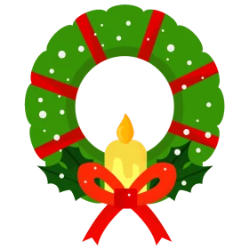 Festive Christmas Holiday Wreath with Red Ribbon and Golden Candle Clipart