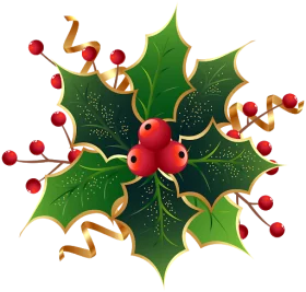 Festive Christmas Holly Berries and Green Leaves Holiday Decoration Clipart