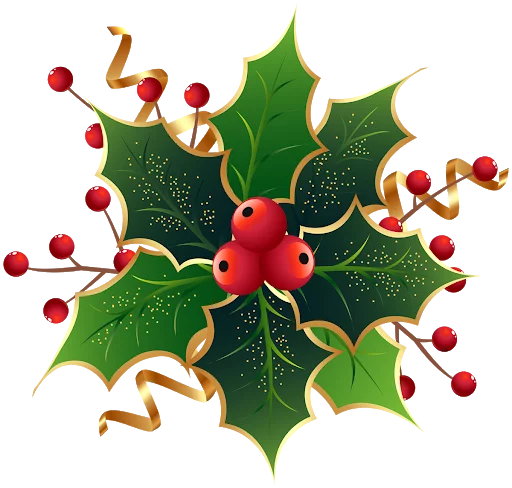 Festive Christmas Holly Berries and Green Leaves Holiday Decoration Clipart