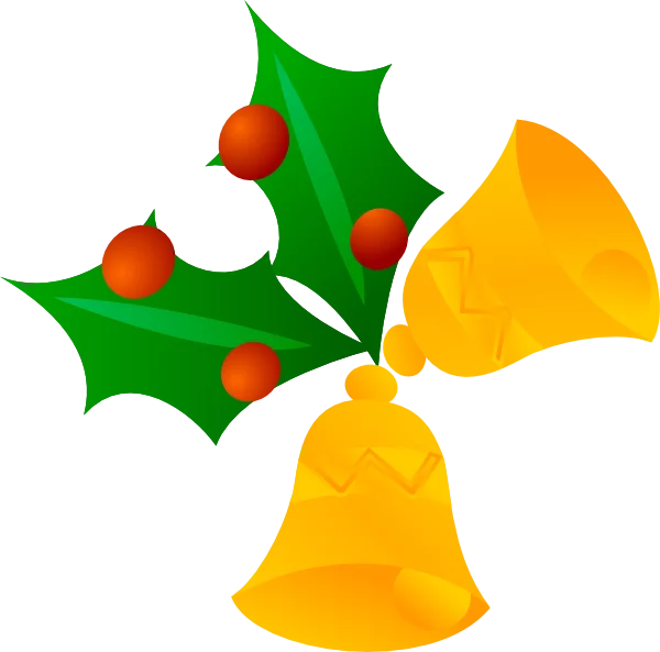 Festive Christmas Holly with Red Berries and Golden Bells Holiday Decoration