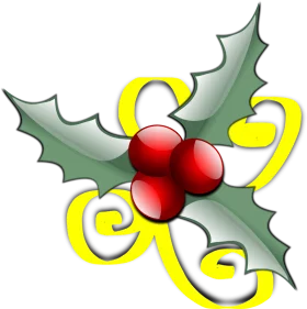 Festive Christmas Holly with Red Berries and Yellow Ribbon Holiday Clipart