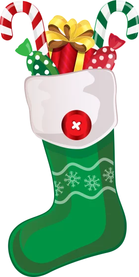 Festive Christmas Stocking Stuffed with Candy Canes and Holiday Gifts Clipart