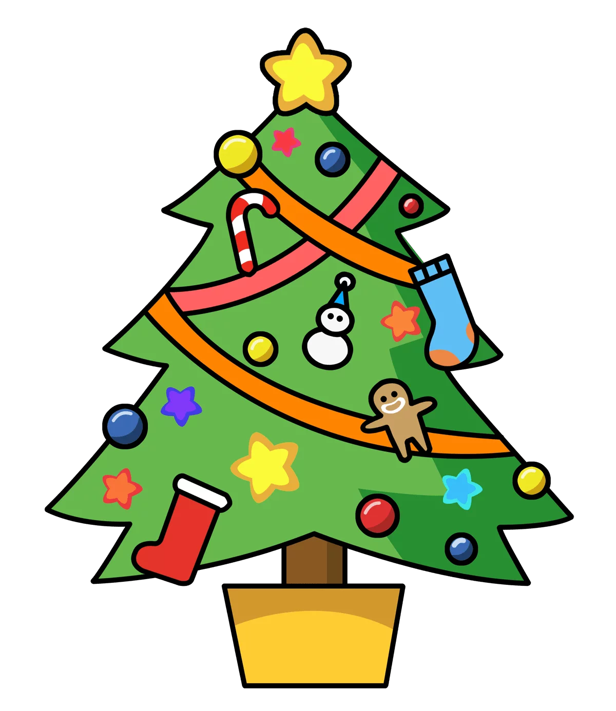 Festive Christmas Tree Clipart with Holiday Decorations and Seasonal Ornaments