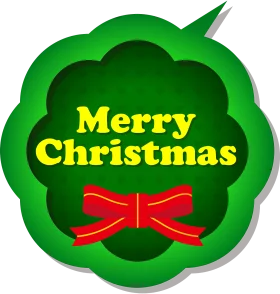 Festive Green Christmas Badge with Yellow Text and Red Bow Holiday Clipart