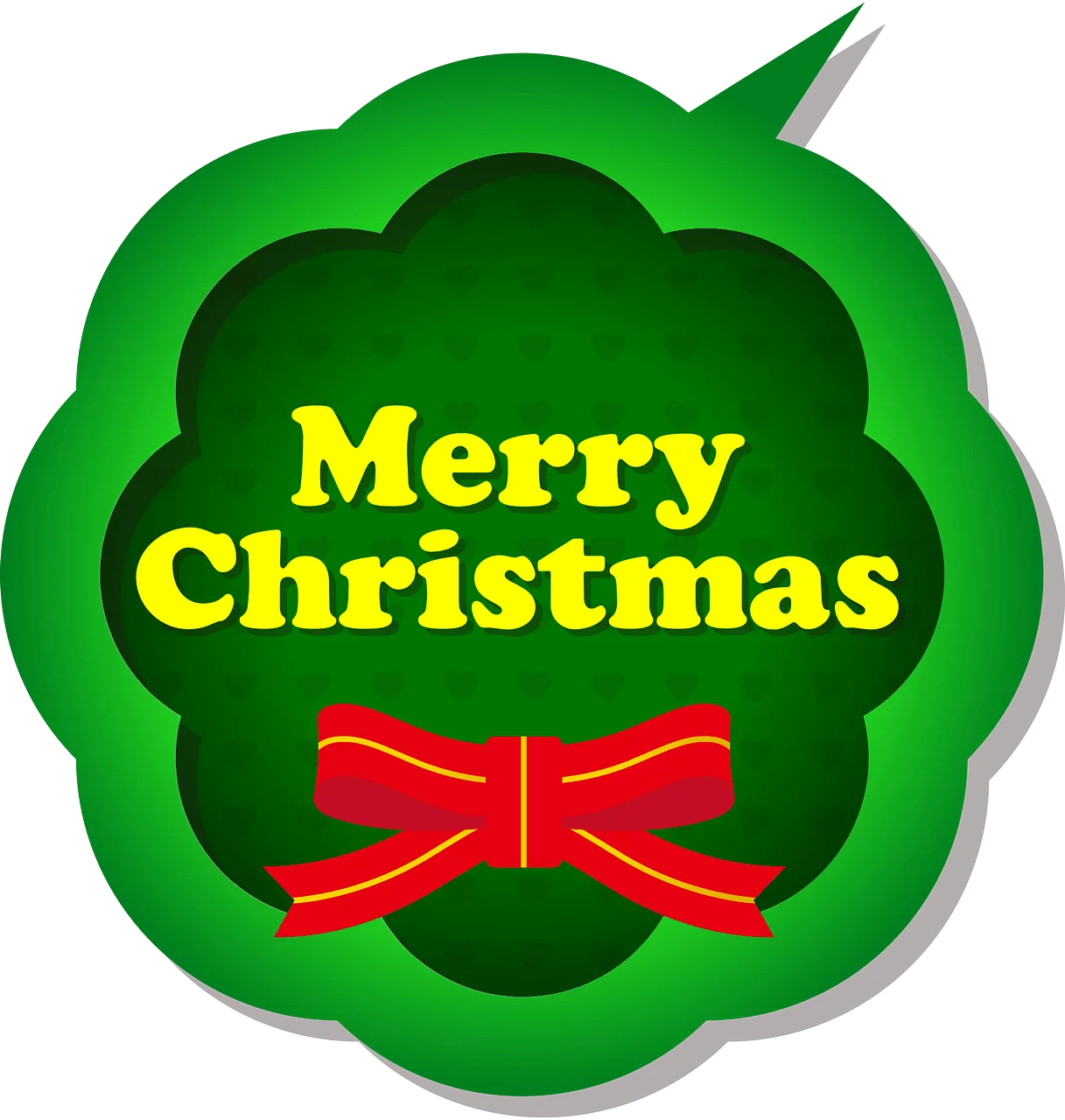 Festive Green Christmas Badge with Yellow Text and Red Bow Holiday Clipart