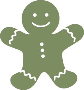 Festive Green Gingerbread Cookie Character with Simple Smile and Button Details