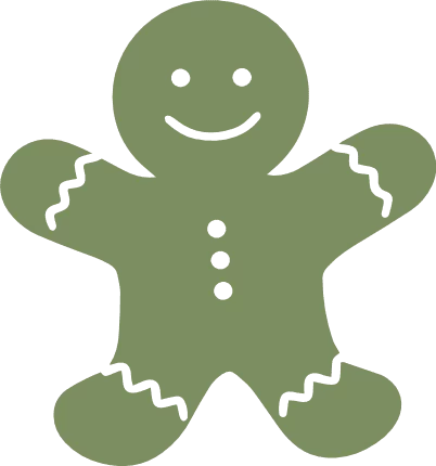 Festive Green Gingerbread Cookie Character with Simple Smile and Button Details