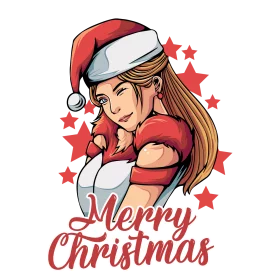 Festive Holiday Character in Santa Hat with Merry Christmas Greeting Clipart