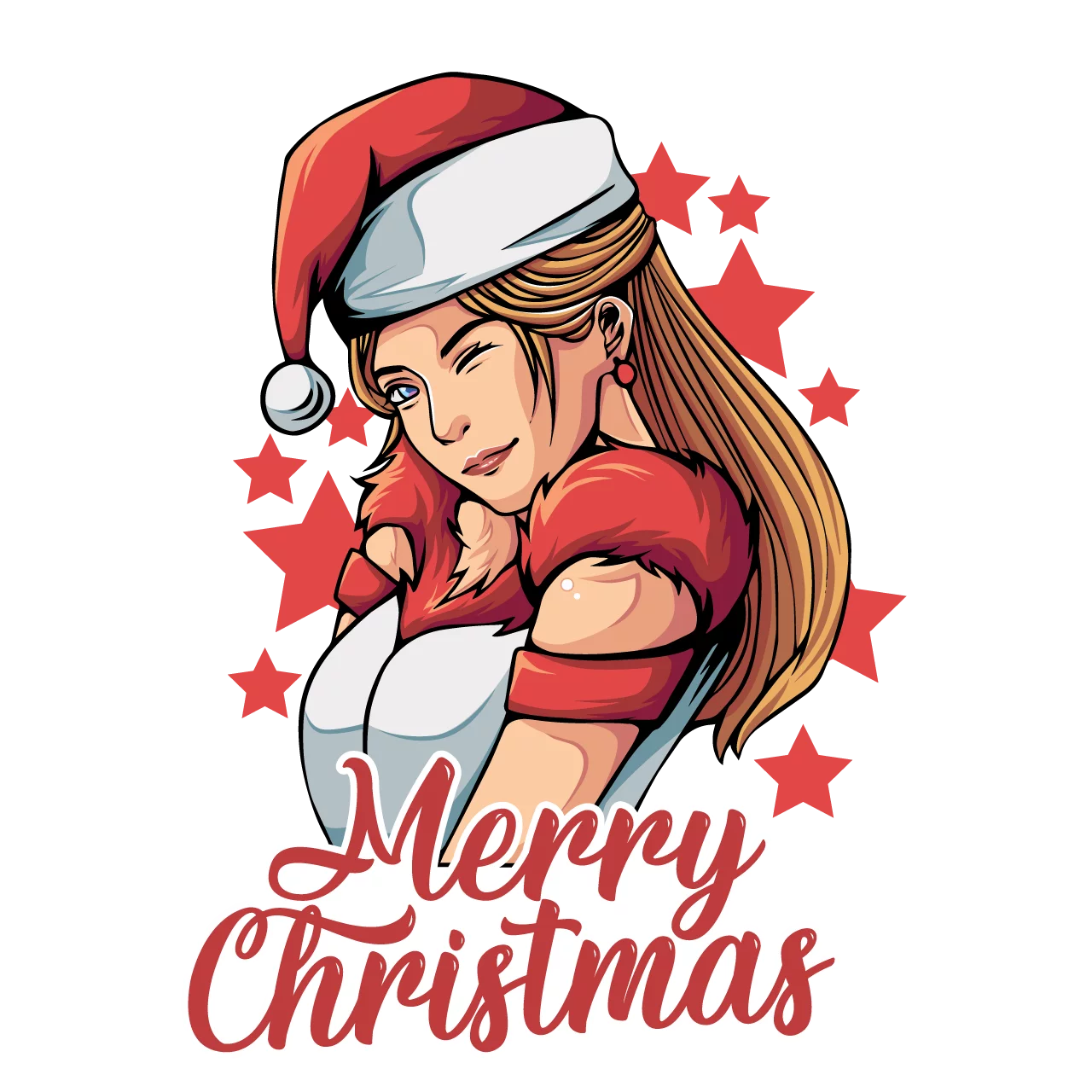 Festive Holiday Character in Santa Hat with Merry Christmas Greeting Clipart