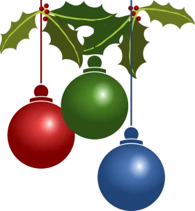 Festive Holiday Christmas Ornaments with Holly Leaves Decorative Clipart