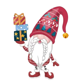 Festive Holiday Gnome with Colorful Gifts and Traditional Christmas Attire