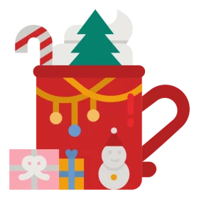 Festive Holiday Mug with Christmas Tree, Candy Cane and Winter Decorations Clipart