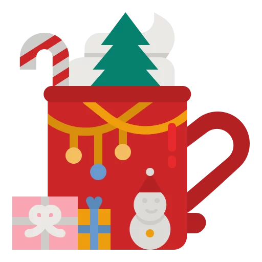 Festive Holiday Mug with Christmas Tree, Candy Cane and Winter Decorations Clipart