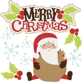 Festive Holiday Santa Claus with Merry Christmas Text and Holly Decorations Clipart