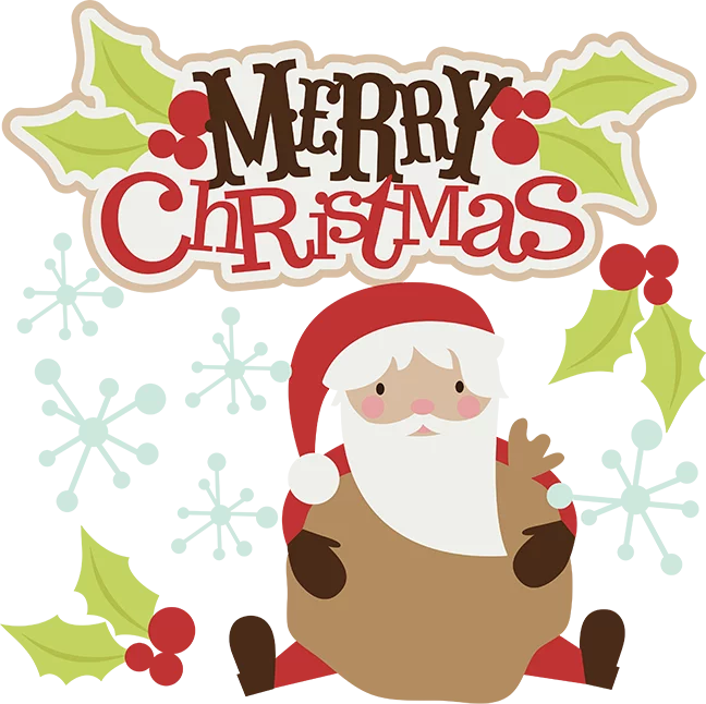 Festive Holiday Santa Claus with Merry Christmas Text and Holly Decorations Clipart