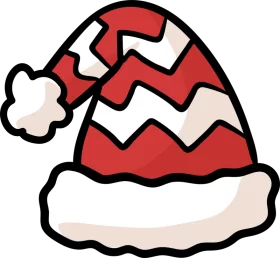 Festive Red and White Santa Hat Clipart with Zigzag Pattern and Fluffy Trim