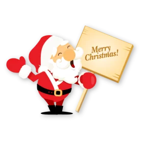 Festive Santa Claus Cartoon Holding Wooden Merry Christmas Sign Clipart