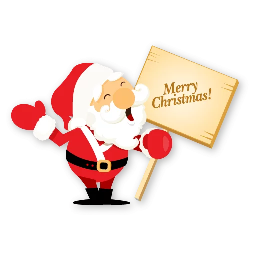 Festive Santa Claus Cartoon Holding Wooden Merry Christmas Sign Clipart