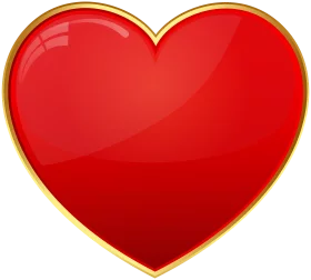 Glossy Red Heart with Golden Border - Romantic Love Symbol Clipart Illustration