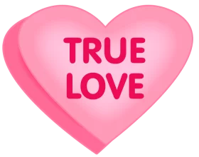 Pink Heart with True Love Text - Romantic Valentine Candy Heart Clipart