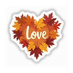 Seasonal Love Heart Autumn Leaf Sticker with Fall Foliage Decoration Clipart