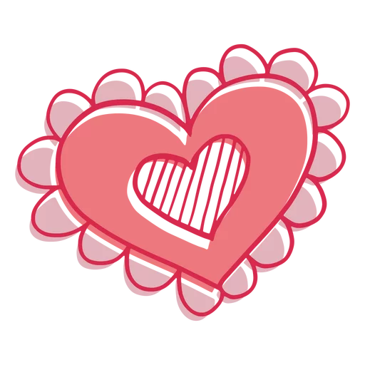 Sweet Pink Valentine Heart with Striped Center and Scalloped Border Clipart