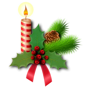 Traditional Christmas Candle Decoration with Holly Berries and Pine Cone Clipart