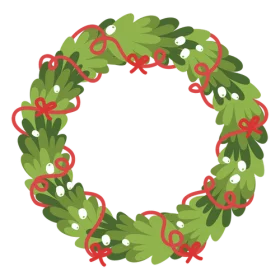 Traditional Christmas Holiday Wreath with Red Ribbons and White Berries Clipart