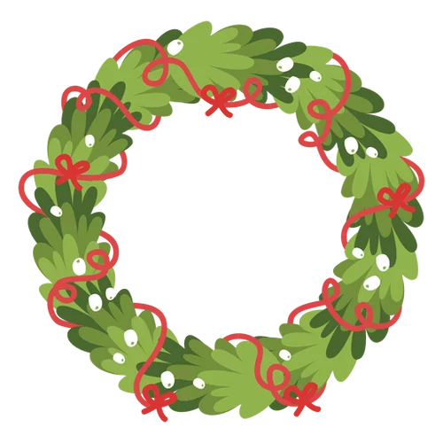 Traditional Christmas Holiday Wreath with Red Ribbons and White Berries Clipart