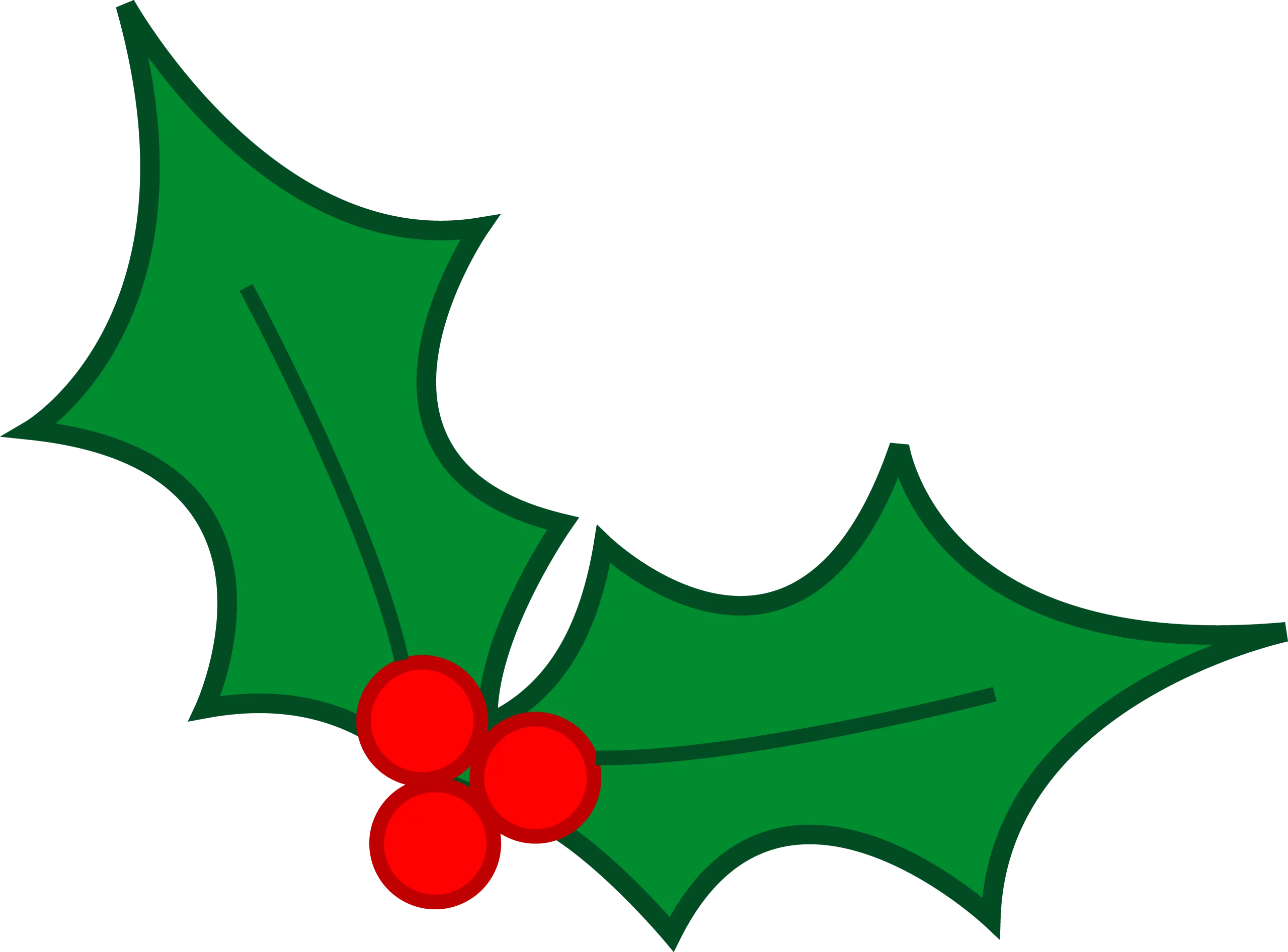 Traditional Christmas Holly Clipart with Vibrant Green Leaves and Red Berries