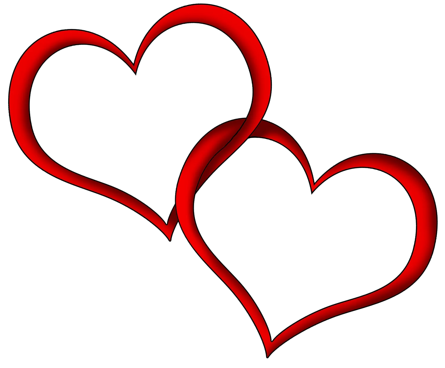 Two Elegant Red Heart Outlines Intertwined in Romantic Clipart Design