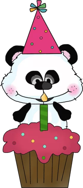 Adorable Birthday Panda Clipart with Party Hat Blowing Candle on Cupcake