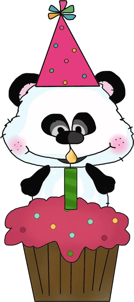 Adorable Birthday Panda Clipart with Party Hat Blowing Candle on Cupcake