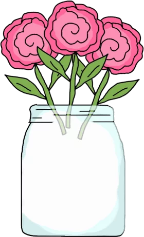 Beautiful Pink Roses in Clear Mason Jar Vase - Simple Floral Arrangement Clipart