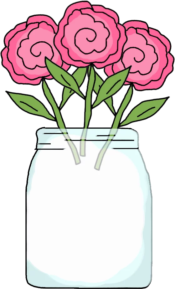 Beautiful Pink Roses in Clear Mason Jar Vase - Simple Floral Arrangement Clipart