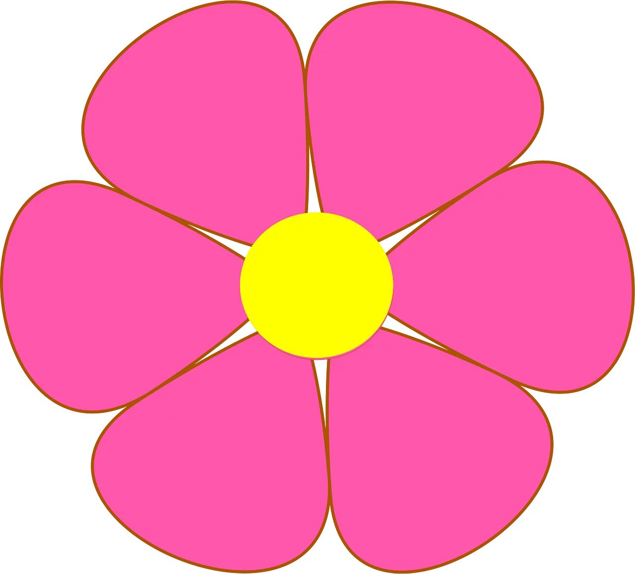 Bright Pink Flower with Yellow Center: Simple Floral Clipart Illustration