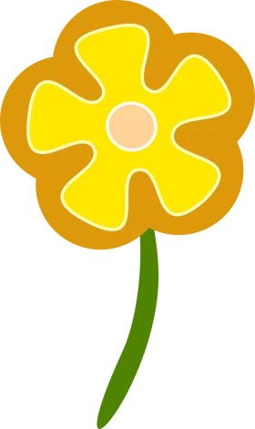 Bright Yellow Daisy Flower with Golden Petals and Green Stem Simple Clipart Illustration