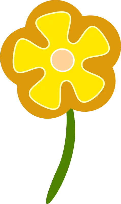 Bright Yellow Daisy Flower with Golden Petals and Green Stem Simple Clipart Illustration