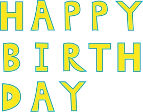 Bright Yellow Happy Birthday Celebration Text with Blue Outline Clipart