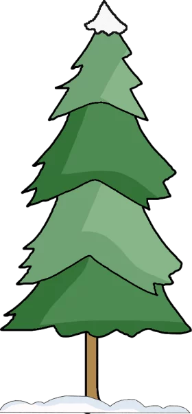 Cartoon Evergreen Pine Tree Standing in Snow - Winter Forest Clipart Illustration