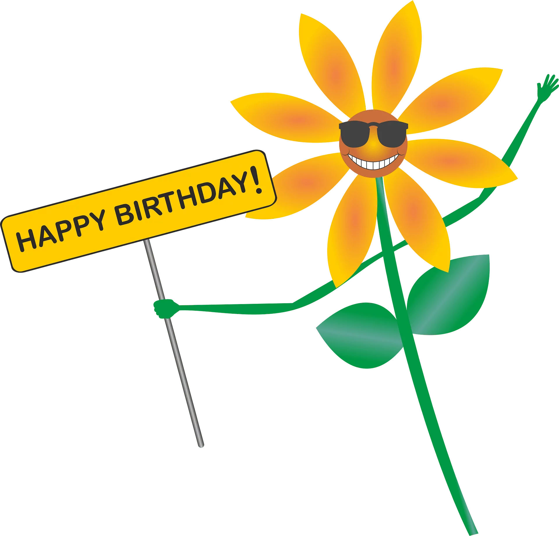 Cheerful Cartoon Sunflower with Sunglasses Holding Happy Birthday Banner Clipart