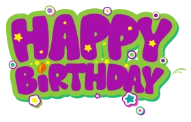 Colorful Bubble Text Happy Birthday Celebration Design with Stars and Decorations