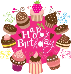 Colorful Cupcake and Dessert Celebration Happy Birthday Party Clipart