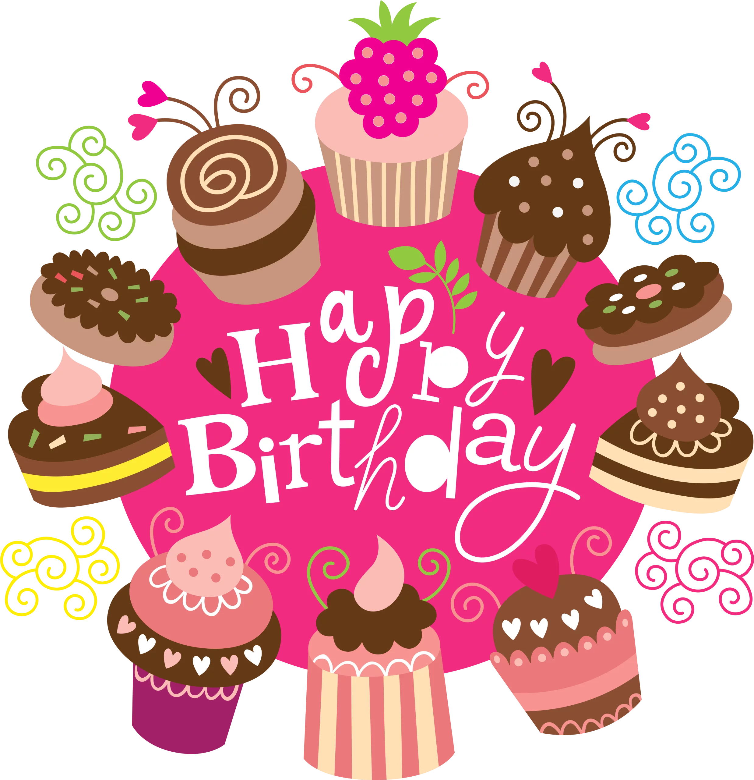 Colorful Cupcake and Dessert Celebration Happy Birthday Party Clipart