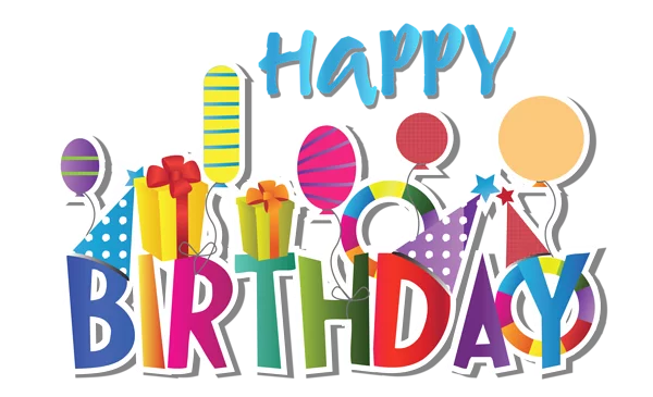 Colorful Happy Birthday Celebration Clipart with Balloons and Presents